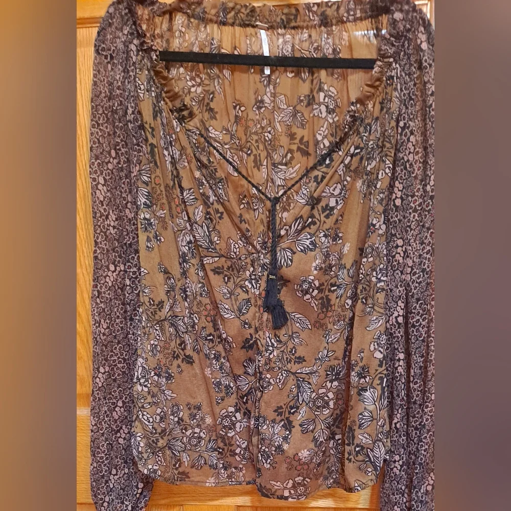 Free People Hendrix Brown Floral Boho Off-Shoulder Top